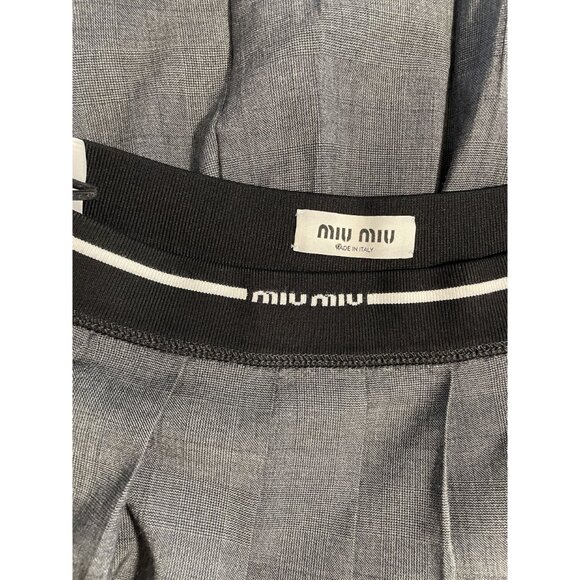 Miu Miu Womens Gray Pleated Mini Skirt With Elastic Waistband - Picture 7 of 16